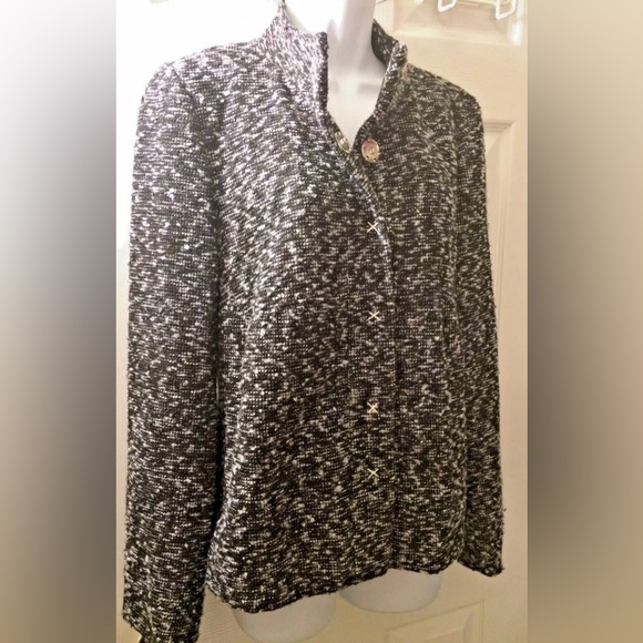 WALTER BAKER Tweed Jacket Coat Black Gary Wool Blends Marled Knit Snap Closure - Picture 2 of 12